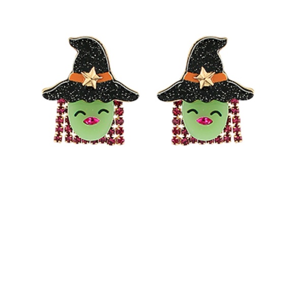 Glitter Witch Face w/Fringe Earrings - Picture 1 of 2